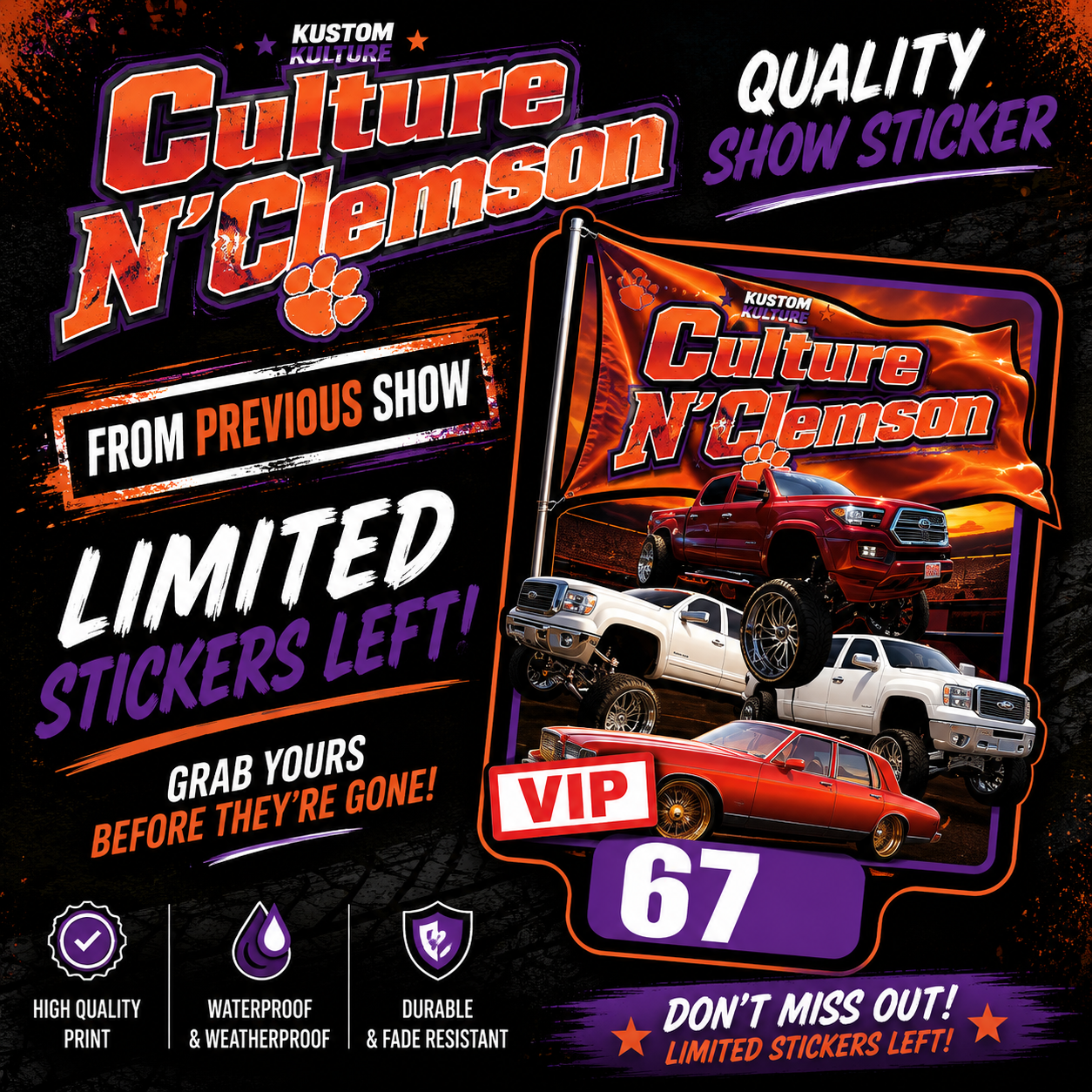 Culture N’ Clemson Show stickers